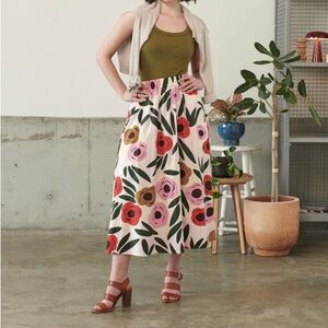 Marimekko for Uniqlo Floral Linen Blend Midi Skirt with Slip Size XL